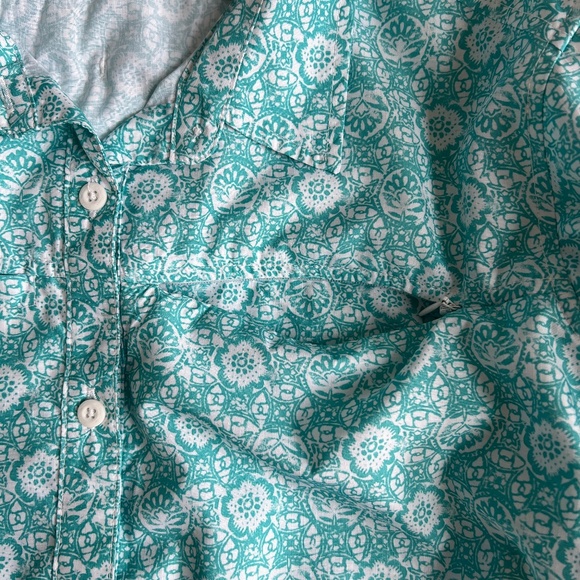 Eddie Bauer Shirt Button Up Size XXL Outdoor Back Vent TopTeal & White Floral - Picture 5 of 7